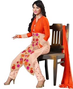 Orange Georgette Blend Embroidered Palazzo Suits