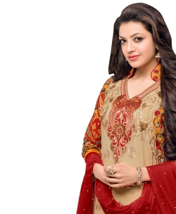 Tan Brown And Red Georgette Blend Embroidered Palazzo Suits