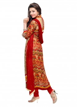 Tan Brown And Red Georgette Blend Embroidered Palazzo Suits