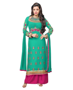 Sea Green Georgette Blend Embroidered Palazzo Suits