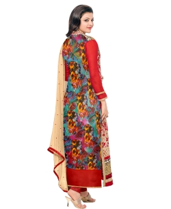 Red Georgette Blend Embroidered Palazzo Suits