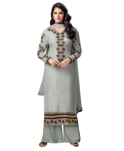 Light Grey Georgette Blend Embroidered Palazzo Suits