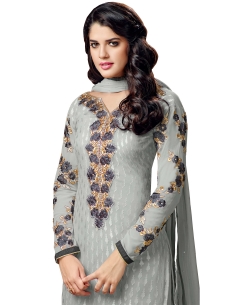 Light Grey Georgette Blend Embroidered Palazzo Suits
