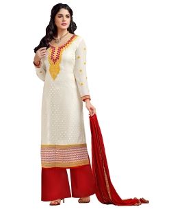 White Georgette Blend Embroidered Palazzo Suits