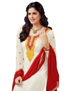 White Georgette Blend Embroidered Palazzo Suits