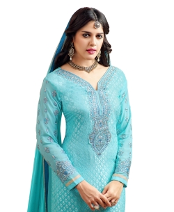 Turquoise Georgette Blend Embroidered Palazzo Suits