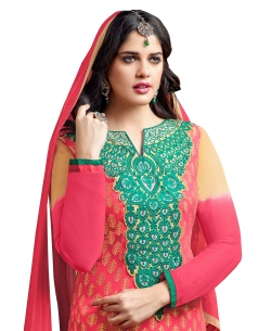 Light Coral Georgette Blend Embroidered Palazzo Suits