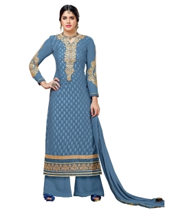 Slate Grey Georgette Blend Embroidered Palazzo Suits