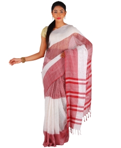 White Jute Woven Pattern Regular Sarees