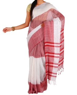 White Jute Woven Pattern Regular Sarees