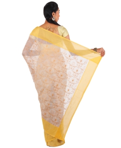 Cream Kota Doria Embroidered Regular Sarees