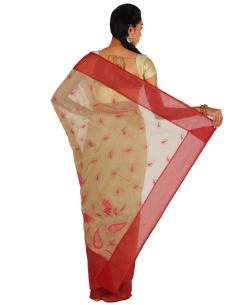 Beige Kota Doria Embroidered Regular Sarees
