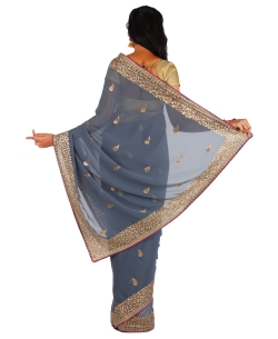 Grey Chiffon Embroidered Regular Sarees