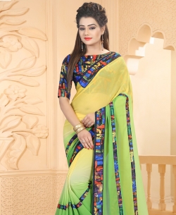 Green And Yellow Georgette Ombre Regular Sarees