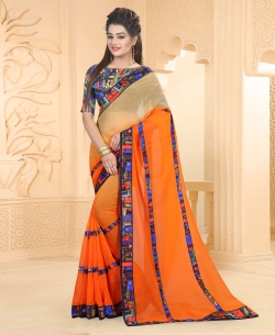 Orange And Beige Georgette Ombre Regular Sarees