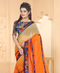 Orange And Beige Georgette Ombre Regular Sarees