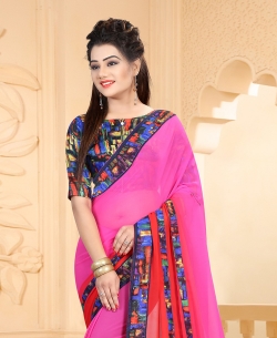 Pink And Red Georgette Ombre Regular Sarees