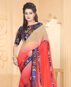 Red And Beige Georgette Ombre Regular Sarees