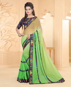 Green And Beige Georgette Ombre Regular Sarees