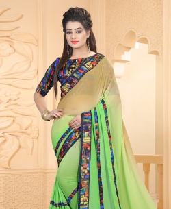 Green And Beige Georgette Ombre Regular Sarees