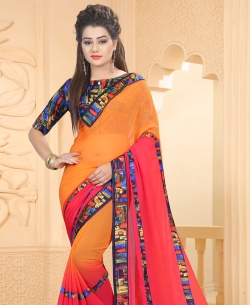 Hot Pink And Orange Georgette Ombre Regular Sarees