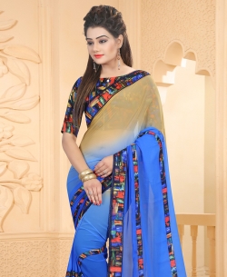 Blue And Orange Georgette Ombre Regular Sarees