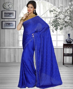 Blue Chiffon Printed Regular Sarees