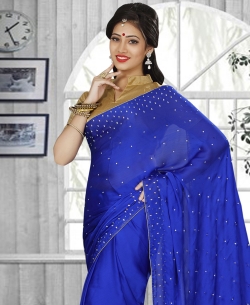 Blue Chiffon Printed Regular Sarees