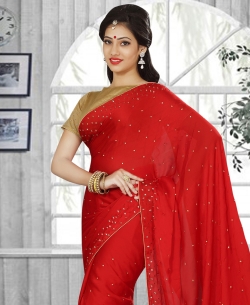 Red Chiffon Printed Regular Sarees