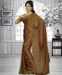 Brown Chiffon Printed Regular Sarees