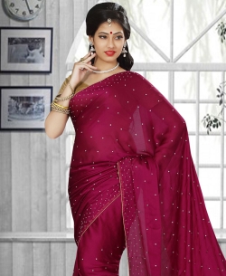 Magenta Chiffon Printed Regular Sarees