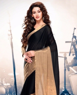 Black And Gold Cotton Solid Regular Sarees