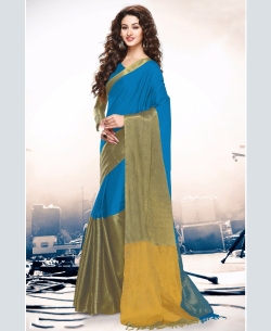 Dodger Blue Cotton Solid Regular Sarees