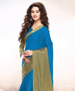 Dodger Blue Cotton Solid Regular Sarees