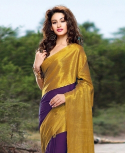 Purple And BronzeGold Cotton Solid Regular Sarees
