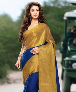 Blue And Yellow Cotton Solid Regular Sarees