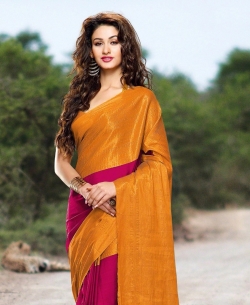 Orange And Crimson Cotton Solid Regular Sarees