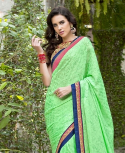 Light Green Chiffon Printed Regular Sarees