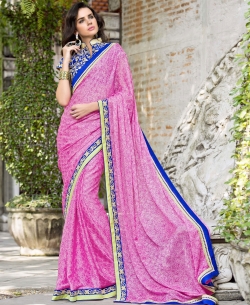 Pink Chiffon Printed Regular Sarees