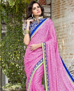 Pink Chiffon Printed Regular Sarees