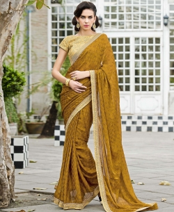 Bronze Gold Chiffon Printed Regular Sarees