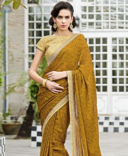 Bronze Gold Chiffon Printed Regular Sarees