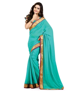 Blue Chiffon Stones, Crystals Regular Sarees