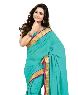 Blue Chiffon Stones, Crystals Regular Sarees