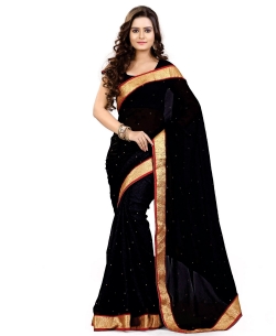 Black Chiffon Stones, Crystals Regular Sarees