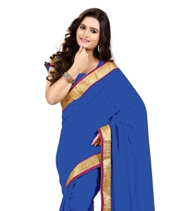 Blue Chiffon Stones, Crystals Regular Sarees