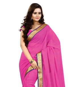 Pink Chiffon Stones, Crystals Regular Sarees