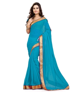 Blue Chiffon Stones, Crystals Regular Sarees