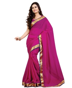 Pink Chiffon Stones, Crystals Regular Sarees