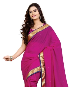 Pink Chiffon Stones, Crystals Regular Sarees